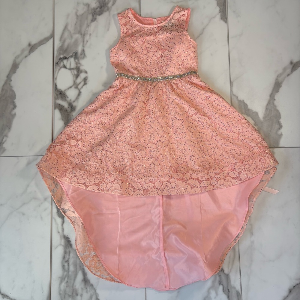 Rare Editions Girls Glitter High Low Dress Pink/Peach Size 8